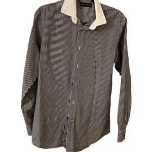 Men’s Ralph Lauren Black Label Black & White Stripped Dress Shirt - Size…